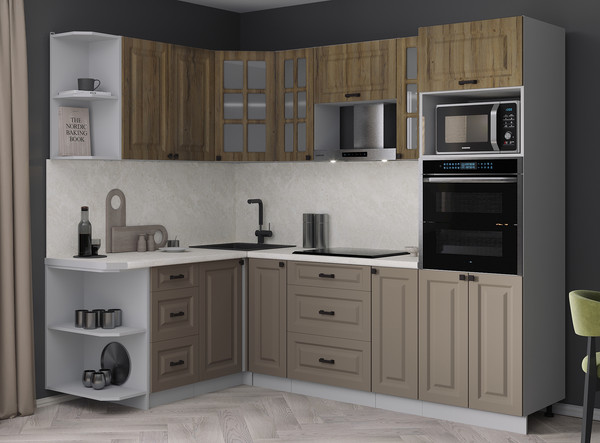 Изображение товара Кухонный гарнитур Интерлиния Мила Деко 1.68x2.4 LV (луна/дуб вотан/опал светлый)