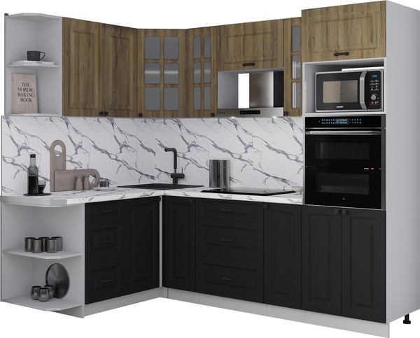 Изображение товара Кухонный гарнитур Интерлиния Мила Деко 1.68x2.4 LV (черный/дуб вотан/белый гранит)