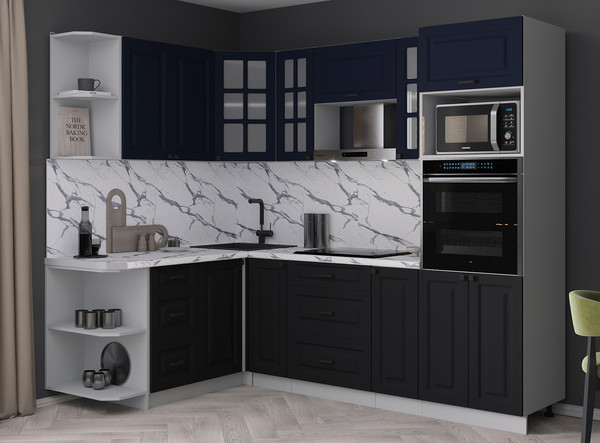 Изображение товара Кухонный гарнитур Интерлиния Мила Деко 1.68x2.4 LV (черный/индиго/белый гранит)