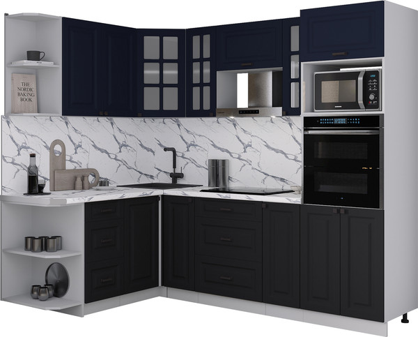 Изображение товара Кухонный гарнитур Интерлиния Мила Деко 1.68x2.4 LV (черный/индиго/белый гранит)