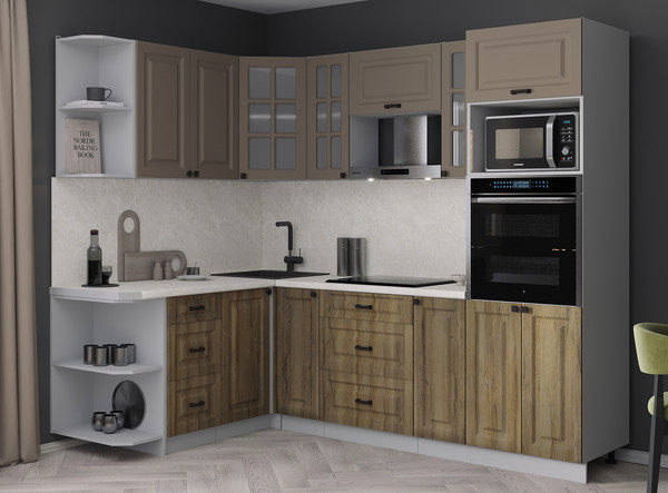 Изображение товара Кухонный гарнитур Интерлиния Мила Деко 1.68x2.4 LV (дуб вотан/луна/опал светлый)