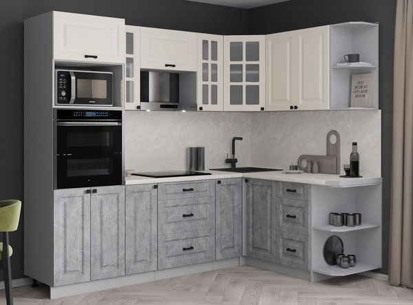 Изображение товара Кухонный гарнитур Интерлиния Мила Деко 1.68x2.4 PR (керамика/белый/опал светлый)