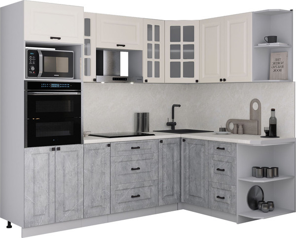 Изображение товара Кухонный гарнитур Интерлиния Мила Деко 1.68x2.4 PR (керамика/белый/опал светлый)