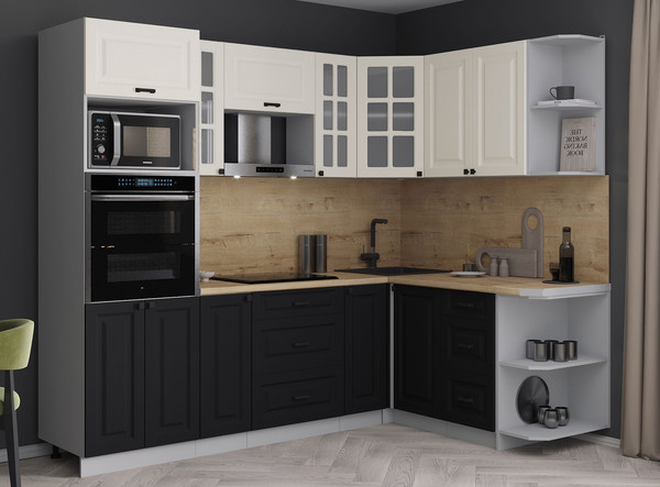 Изображение товара Кухонный гарнитур Интерлиния Мила Деко 1.68x2.4 PR (черный/белый/дуб бунратти)