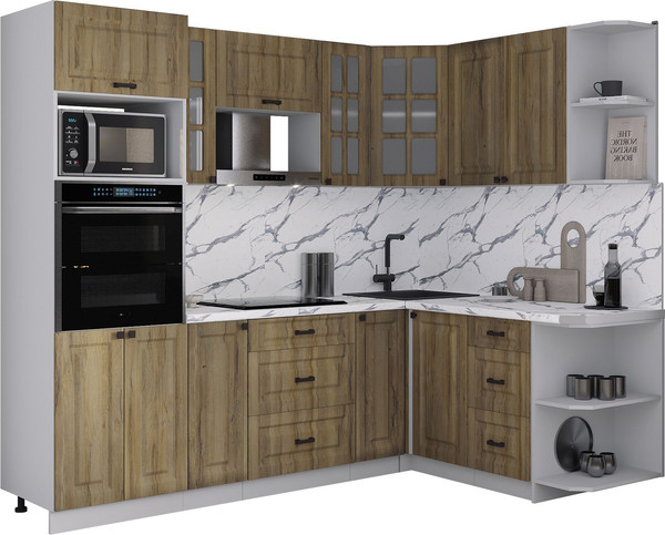 Изображение товара Кухонный гарнитур Интерлиния Мила Деко 1.68x2.4 PR (дуб вотан/дуб вотан/белый гранит)