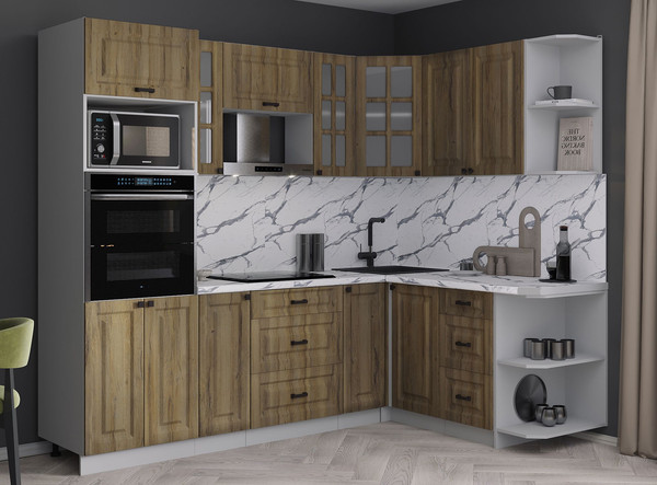 Изображение товара Кухонный гарнитур Интерлиния Мила Деко 1.68x2.4 PR (дуб вотан/дуб вотан/белый гранит)