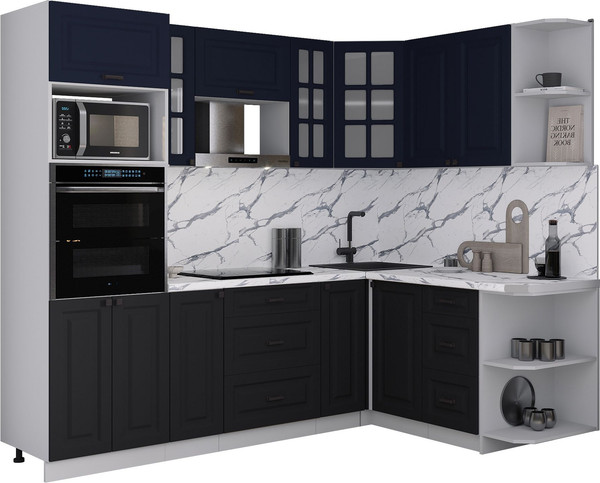 Изображение товара Кухонный гарнитур Интерлиния Мила Деко 1.68x2.4 PR (черный/индиго/белый гранит)