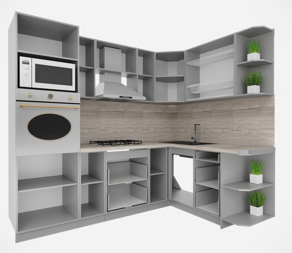 Изображение товара Кухонный гарнитур Интерлиния Мила Деко 1.68x2.4 PR (дуб вотан/луна/опал светлый)