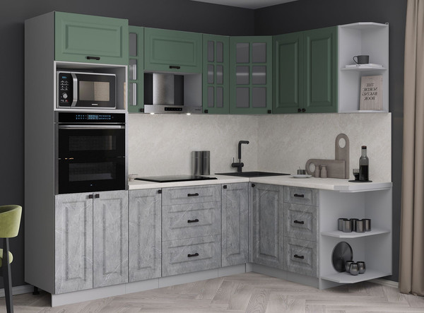 Изображение товара Кухонный гарнитур Интерлиния Мила Деко 1.68x2.4 PR (керамика/мята/опал светлый)