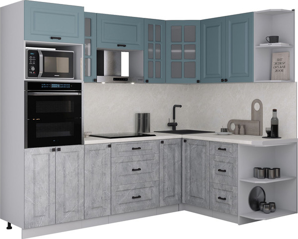 Изображение товара Кухонный гарнитур Интерлиния Мила Деко 1.68x2.4 PR (керамика/океан/опал светлый)