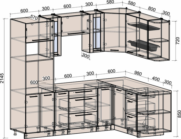 Изображение товара Кухонный гарнитур Интерлиния Мила Деко 1.68x2.4 PR (керамика/океан/опал светлый)