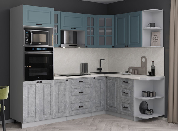 Изображение товара Кухонный гарнитур Интерлиния Мила Деко 1.68x2.4 PR (керамика/океан/опал светлый)