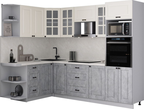 Изображение товара Кухонный гарнитур Интерлиния Мила Деко 1.68x2.6 LV (керамика/белый/опал светлый)