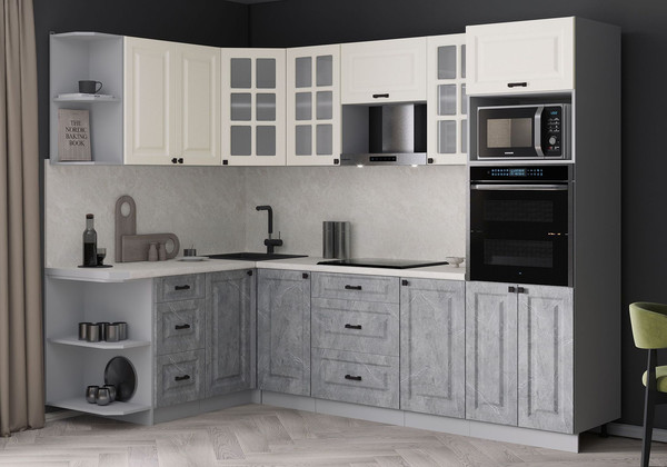 Изображение товара Кухонный гарнитур Интерлиния Мила Деко 1.68x2.6 LV (керамика/белый/опал светлый)