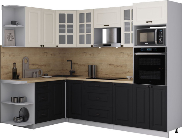 Изображение товара Кухонный гарнитур Интерлиния Мила Деко 1.68x2.6 LV (черный/белый/дуб бунратти)