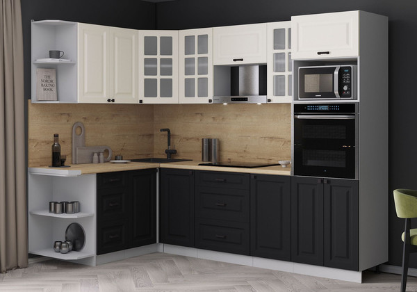 Изображение товара Кухонный гарнитур Интерлиния Мила Деко 1.68x2.6 LV (черный/белый/дуб бунратти)