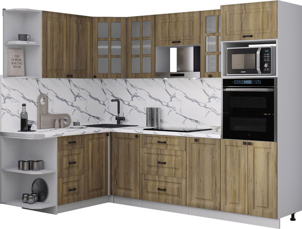 Изображение товара Кухонный гарнитур Интерлиния Мила Деко 1.68x2.6 LV (дуб вотан/дуб вотан/белый гранит)