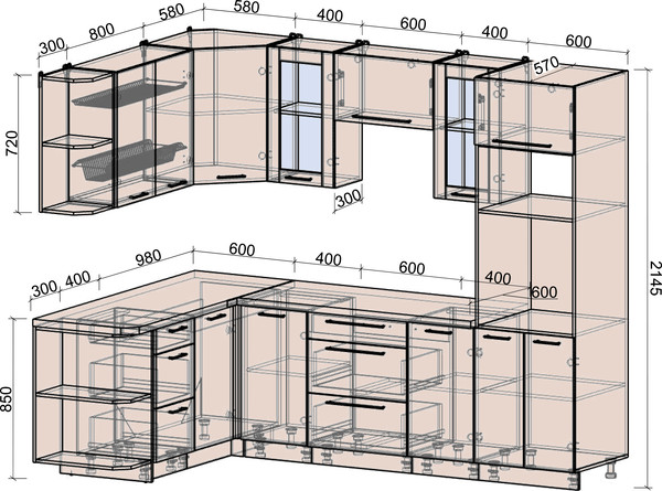 Изображение товара Кухонный гарнитур Интерлиния Мила Деко 1.68x2.6 LV (луна/дуб вотан/опал светлый)