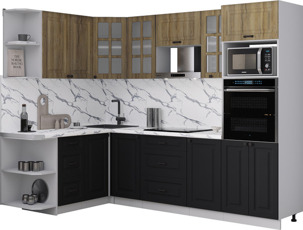 Изображение товара Кухонный гарнитур Интерлиния Мила Деко 1.68x2.6 LV (черный/дуб вотан/белый гранит)