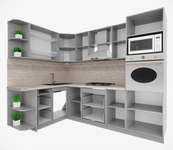Изображение товара Кухонный гарнитур Интерлиния Мила Деко 1.68x2.6 LV (черный/индиго/белый гранит)