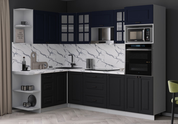 Изображение товара Кухонный гарнитур Интерлиния Мила Деко 1.68x2.6 LV (черный/индиго/белый гранит)