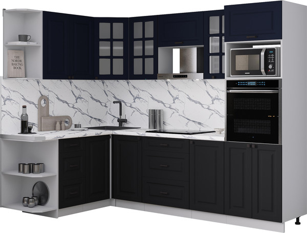 Изображение товара Кухонный гарнитур Интерлиния Мила Деко 1.68x2.6 LV (черный/индиго/белый гранит)