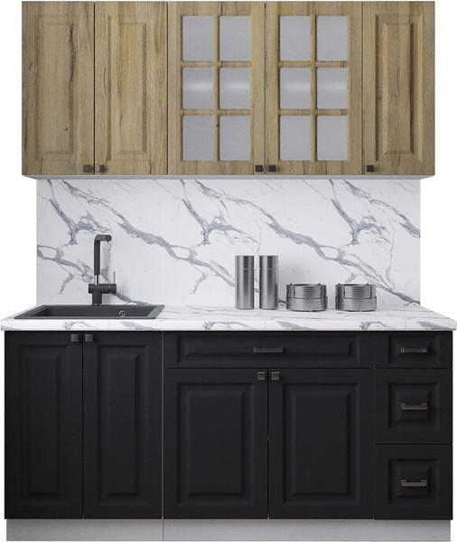 Изображение товара Кухонный гарнитур Интерлиния Мила Деко 1.7А (черный/дуб вотан/белый гранит)