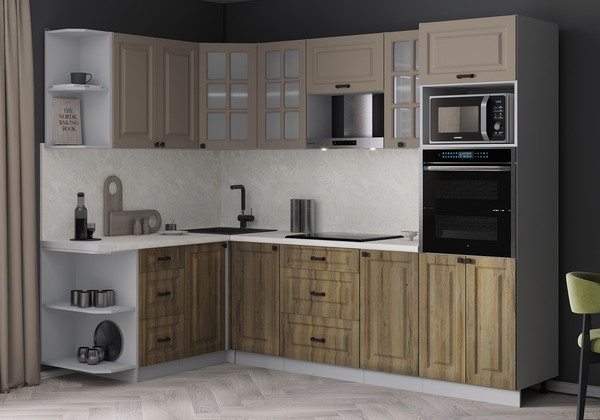 Изображение товара Кухонный гарнитур Интерлиния Мила Деко 1.68x2.6 LV (дуб вотан/луна/опал светлый)