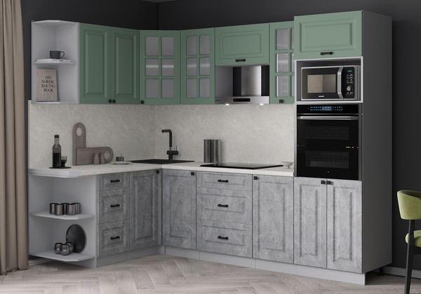 Изображение товара Кухонный гарнитур Интерлиния Мила Деко 1.68x2.6 LV (керамика/мята/опал светлый)