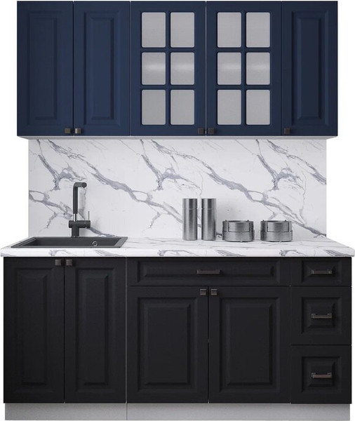 Изображение товара Кухонный гарнитур Интерлиния Мила Деко 1.7А (черный/индиго/белый гранит)