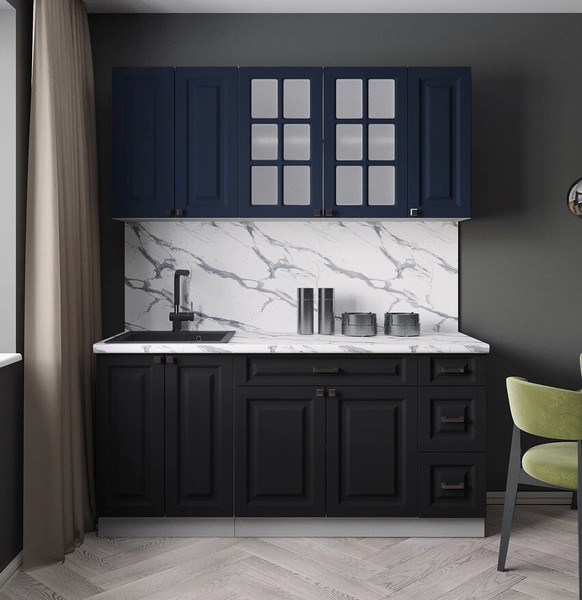 Изображение товара Кухонный гарнитур Интерлиния Мила Деко 1.7А (черный/индиго/белый гранит)