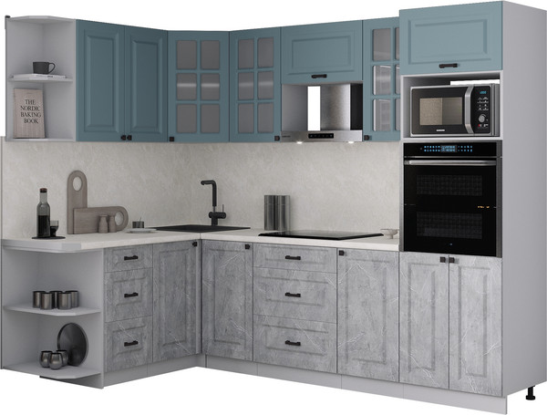 Изображение товара Кухонный гарнитур Интерлиния Мила Деко 1.68x2.6 LV (керамика/океан/опал светлый)