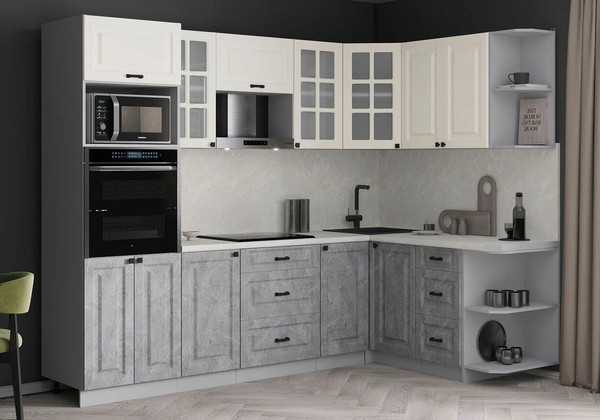 Изображение товара Кухонный гарнитур Интерлиния Мила Деко 1.68x2.6 PR (керамика/белый/опал светлый)