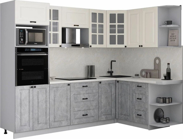 Изображение товара Кухонный гарнитур Интерлиния Мила Деко 1.68x2.6 PR (керамика/белый/опал светлый)