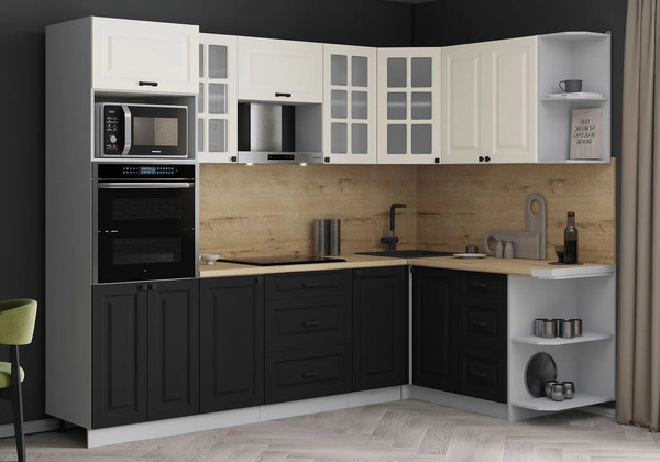 Изображение товара Кухонный гарнитур Интерлиния Мила Деко 1.68x2.6 PR (черный/белый/дуб бунратти)