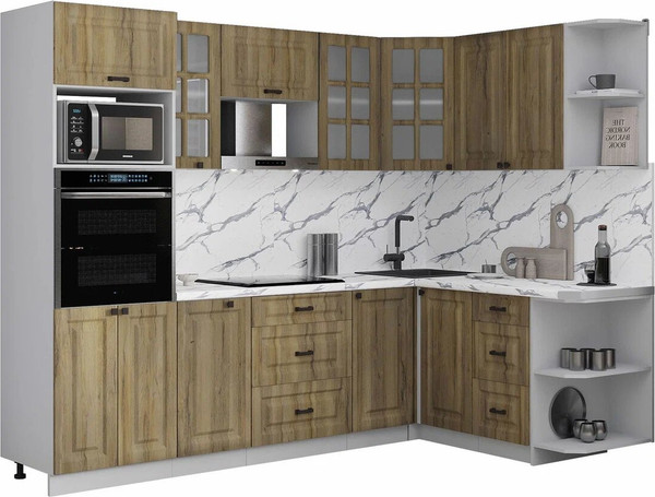 Изображение товара Кухонный гарнитур Интерлиния Мила Деко 1.68x2.6 PR (дуб вотан/дуб вотан/белый гранит)