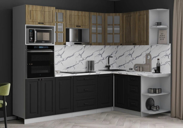 Изображение товара Кухонный гарнитур Интерлиния Мила Деко 1.68x2.6 PR (черный/дуб вотан/белый гранит)