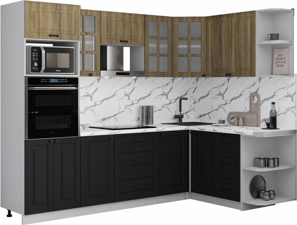 Изображение товара Кухонный гарнитур Интерлиния Мила Деко 1.68x2.6 PR (черный/дуб вотан/белый гранит)