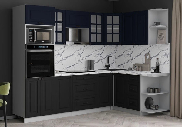 Изображение товара Кухонный гарнитур Интерлиния Мила Деко 1.68x2.6 PR (черный/индиго/белый гранит)