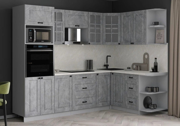 Изображение товара Кухонный гарнитур Интерлиния Мила Деко 1.68x2.6 PR (керамика/керамика/опал светлый)