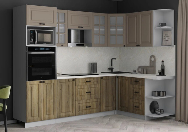 Изображение товара Кухонный гарнитур Интерлиния Мила Деко 1.68x2.6 PR (дуб вотан/луна/опал светлый)