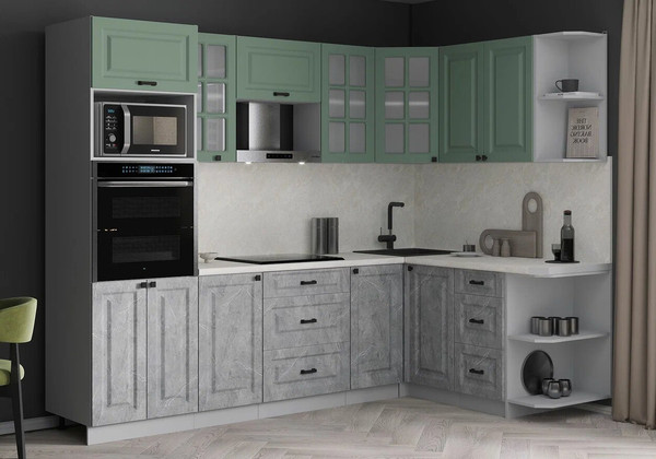 Изображение товара Кухонный гарнитур Интерлиния Мила Деко 1.68x2.6 PR (керамика/мята/опал светлый)