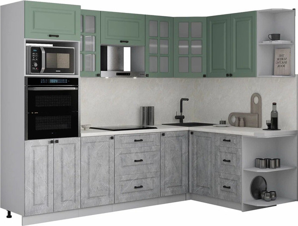 Изображение товара Кухонный гарнитур Интерлиния Мила Деко 1.68x2.6 PR (керамика/мята/опал светлый)