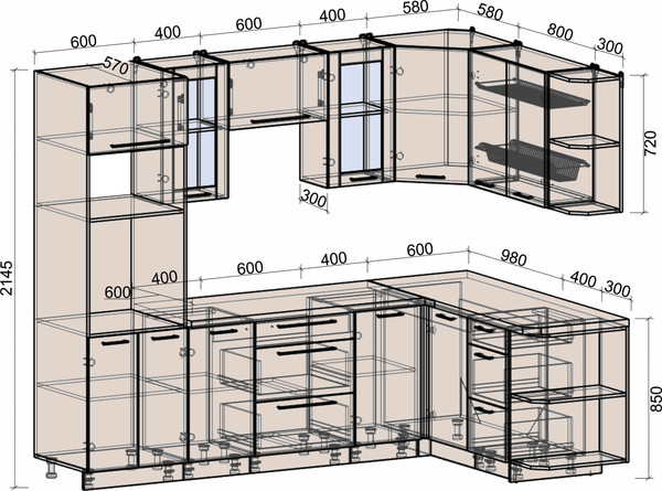 Изображение товара Кухонный гарнитур Интерлиния Мила Деко 1.68x2.6 PR (керамика/океан/опал светлый)