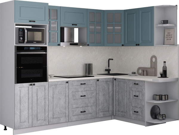 Изображение товара Кухонный гарнитур Интерлиния Мила Деко 1.68x2.6 PR (керамика/океан/опал светлый)