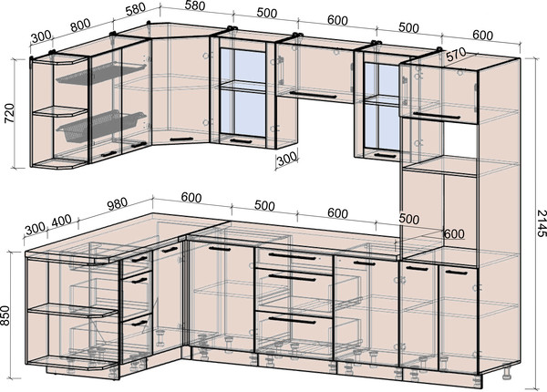 Изображение товара Кухонный гарнитур Интерлиния Мила Деко 1.68x2.8 LV (керамика/белый/опал светлый)