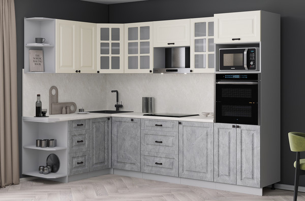 Изображение товара Кухонный гарнитур Интерлиния Мила Деко 1.68x2.8 LV (керамика/белый/опал светлый)