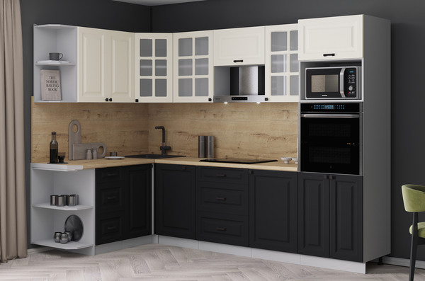 Изображение товара Кухонный гарнитур Интерлиния Мила Деко 1.68x2.8 LV (черный/белый/дуб бунратти)