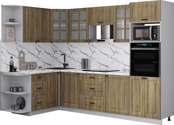Изображение товара Кухонный гарнитур Интерлиния Мила Деко 1.68x2.8 LV (дуб вотан/дуб вотан/белый гранит)