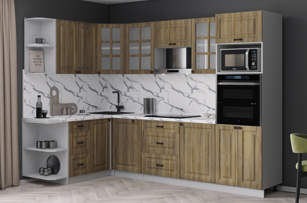 Изображение товара Кухонный гарнитур Интерлиния Мила Деко 1.68x2.8 LV (дуб вотан/дуб вотан/белый гранит)